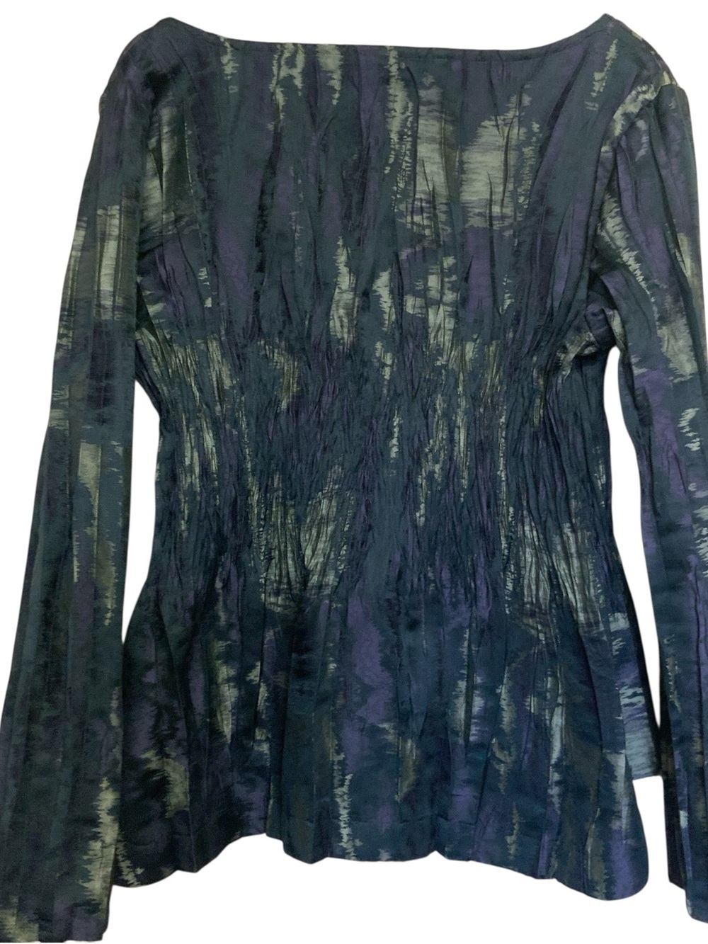 Babette Pleated Crinkle Tunic Blouse Small Lace Inset  Architectural Artsy - Picture 5 of 8